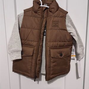 Lucky Brand Kids Brown Puffer Vest Matching Set with Thermal and black pants